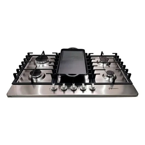Estufa Parrilla 5 Quemadores Acero Inoxidable Comal Incluido Color Plateado