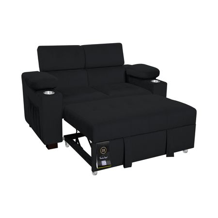 Sofá Cama Baltimore con Porta Vasos y Bolsillos Laterales 2 plz Gris Claro