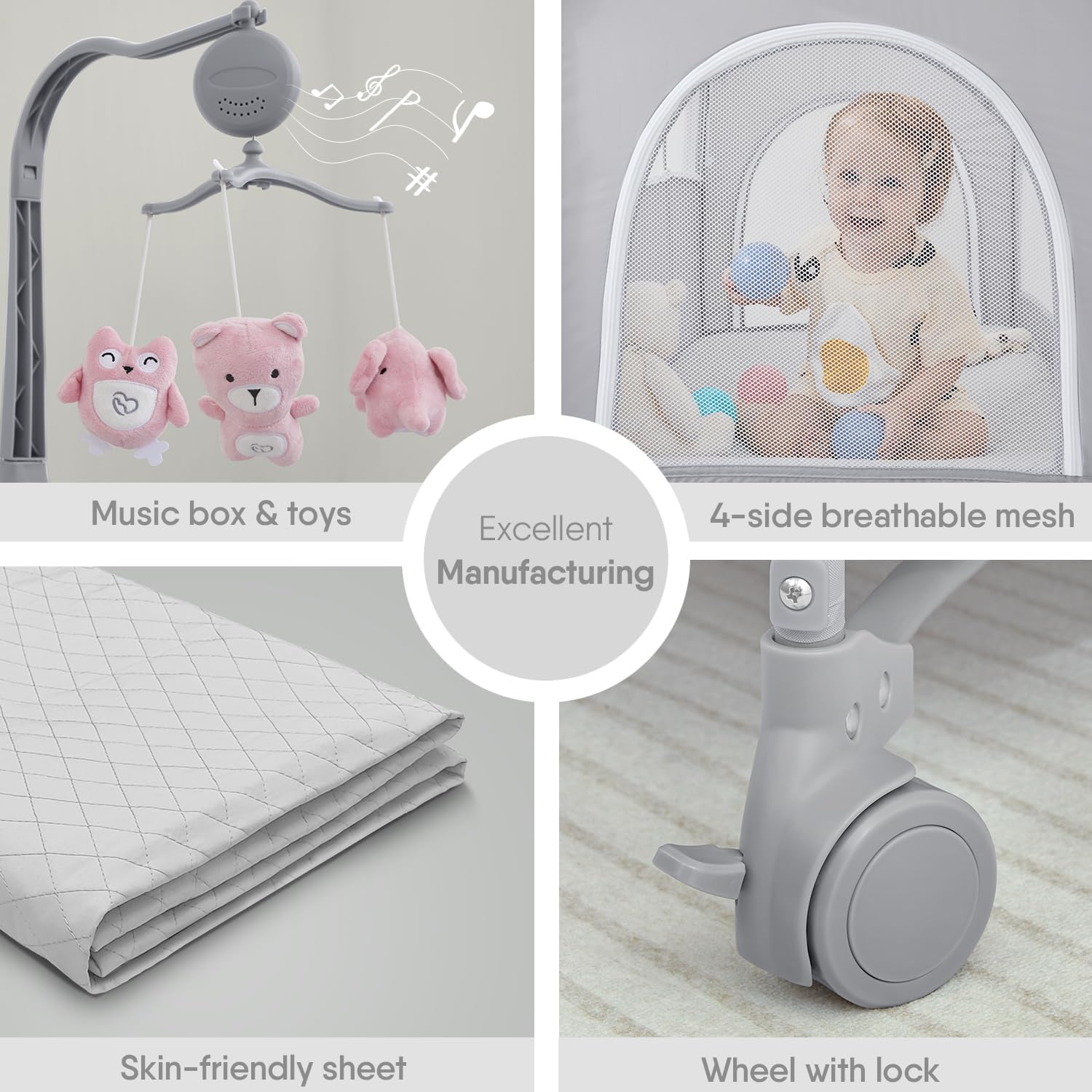 ADOVEL Cuna nocturna para bebé, Pack and Play, viene con colchón, cambiador y parque para recién nacidos y niños pequeños-----Toallitas para babas