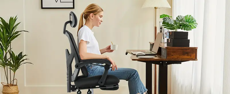 Silla de escritorio para computadora, silla ergonómica giratoria de trabajo con respaldo alto de malla, ruedas, brazos  s para el hogar, dormitorio, estudio,   soporte lumbar. detalles 5