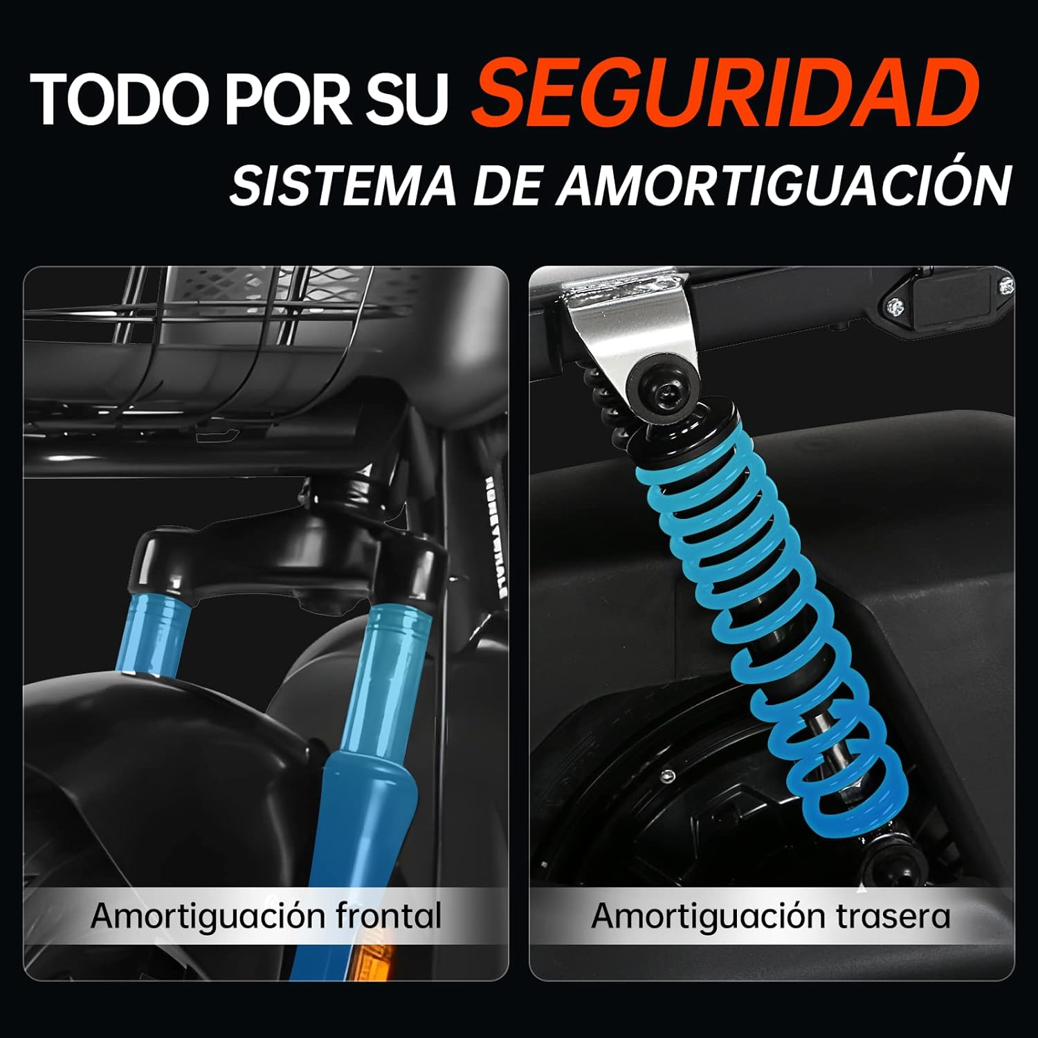 HONEYWHALE U3s Bicicleta eléctrica para adultos, bicicleta eléctrica con alarma, motor máximo 650W, velocidad máxima 31KM/H, autónoma 55-60KM, batería de gran capacidad 20AH, dos asientos----luces de coche