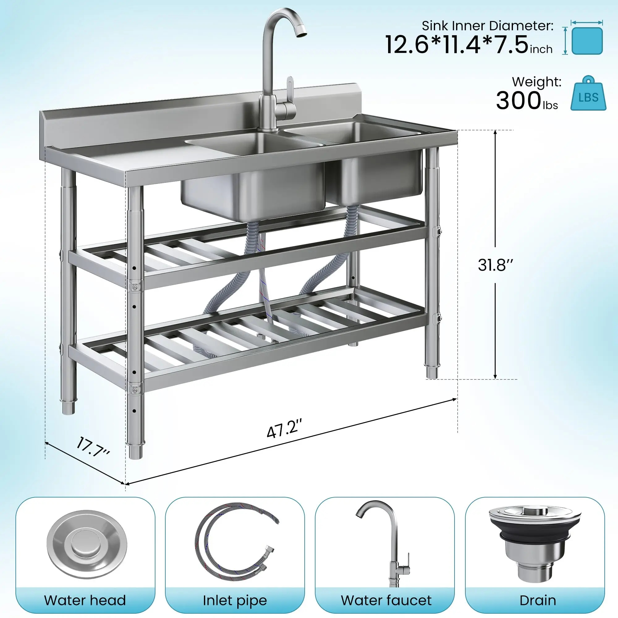 Fregadero utilitario de acero inoxidable — Estación de lavado independiente para exteriores con conexión para manguera — Cubeta compacta ideal para garaje, lavadero, cocina o estilo rústico — Solución práctica y organizada de diseño compacto y gran durabi