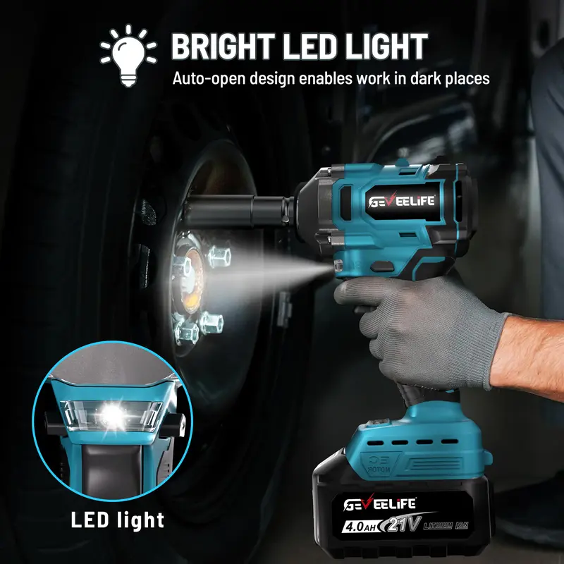 Llave de impacto sin escobillas 3 en 1 de 750 Nm, 1/2", inalámbrica, 3300 RPM, 2 baterías de 4,0 Ah, 6 vasos, para coches, bricolaje, muebles y cortacéspedes.