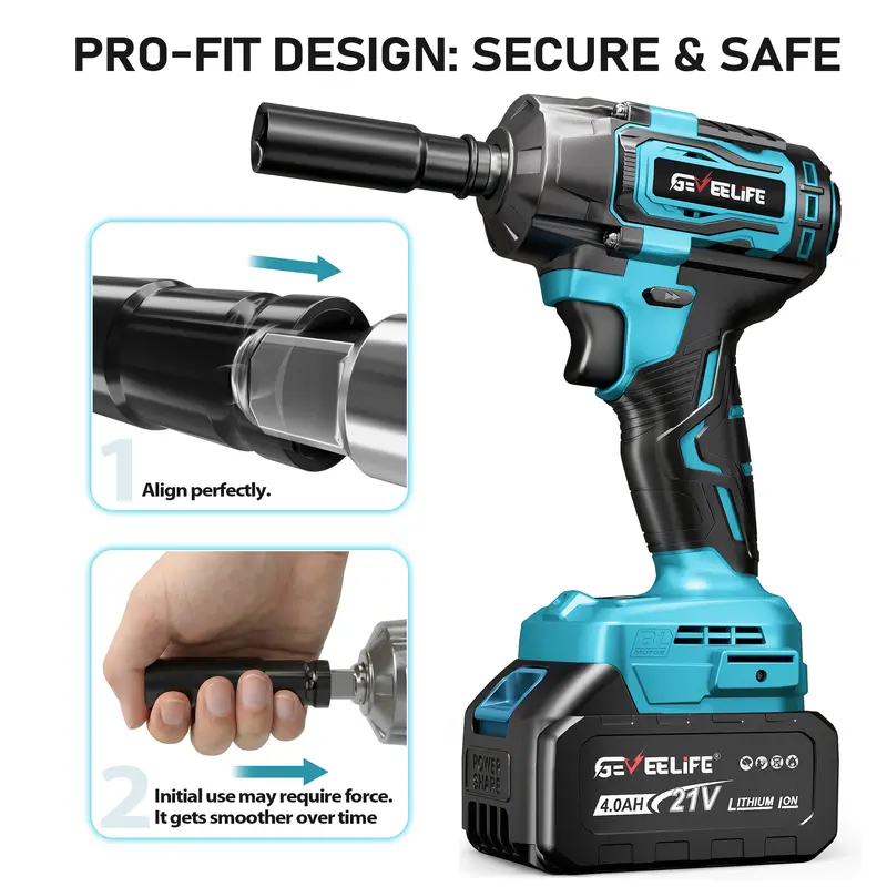 Llave de impacto sin escobillas 3 en 1 de 750 Nm, 1/2", inalámbrica, 3300 RPM, 2 baterías de 4,0 Ah, 6 vasos, para coches, bricolaje, muebles y cortacéspedes.