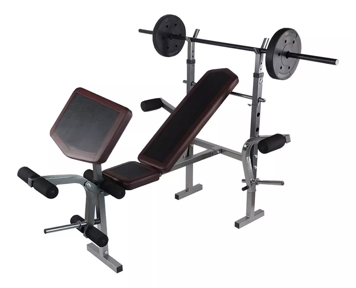 Banco Multiposiciones Kit Discos Gym Pesas Ejercicio Barra