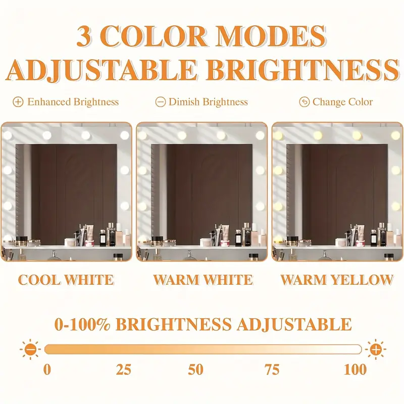 Tocador con luces y espejo, mesa de maquillaje con cajón y toma de corriente