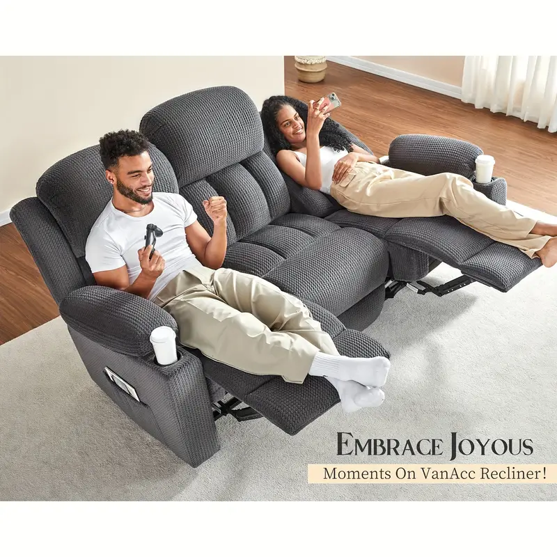 Sofá reclinable de 3 plazas, sofá de 85 pulgadas con portavasos para , sofá gris de gran tamaño con reclinable de doble respaldo. detalles 2