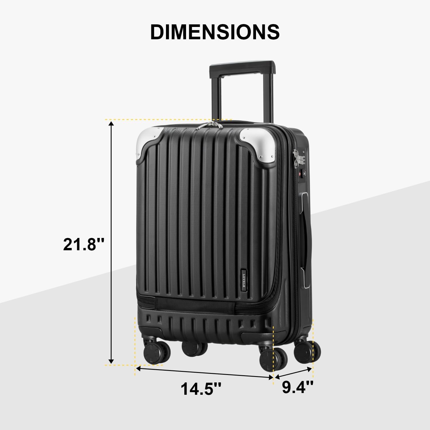 LEVEL8 Grace Maletas de Viaje, 20" Equipaje Expandible, Maletas de Mano con Bolsillo Frontal, con Ruedas Spinner y Cerradura Tsa, Gris