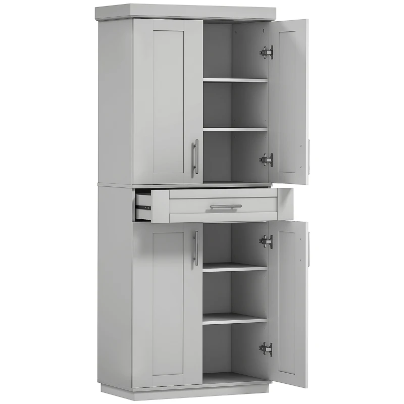 Armario con puertas y cajones, estantería ajustable.