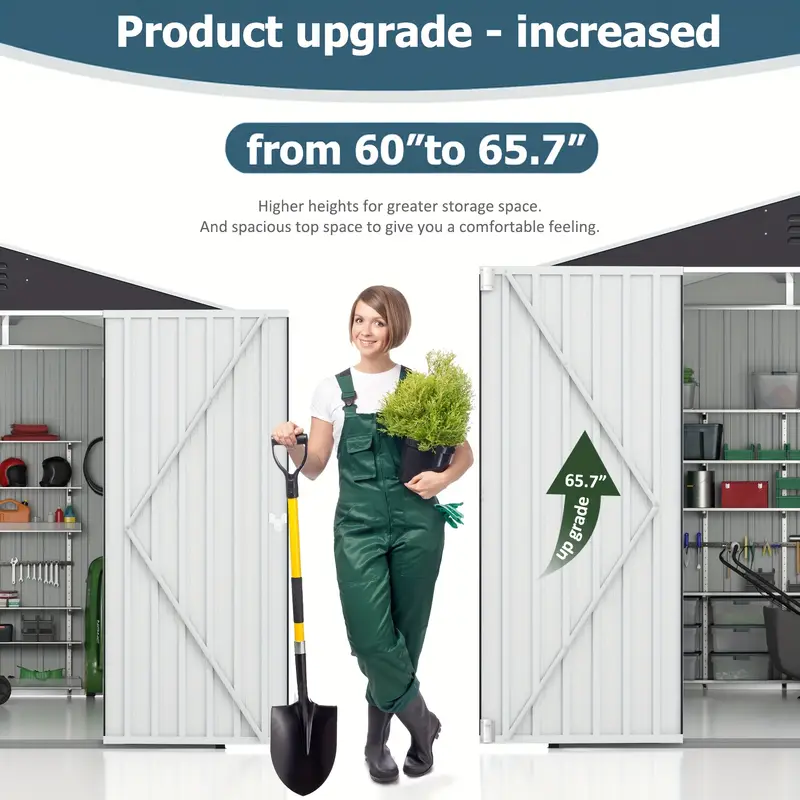 Cobertizo de almacenamiento exterior de 10'x10'FT, gran cobertizo de jardín, con techo inclinado y ventilación. Marco de puertas reforzadas y con cerradura actualizadas para cobertizo de metal para patio, patio trasero, garaje, césped, gris