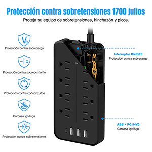 12 en 1 Regleta Multicontacto Extension USB
