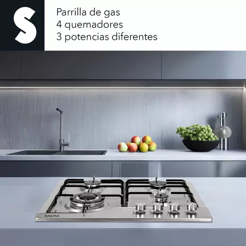 Parrilla Estufa Empotrable 4 Quemadores Gas Acero Inoxidable