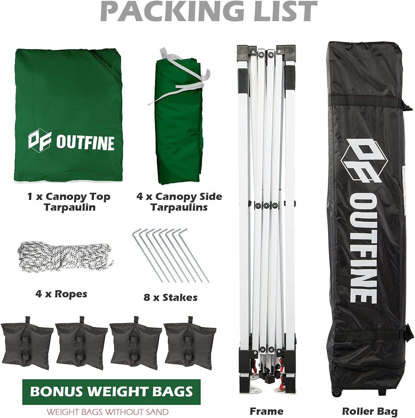 OUTFINE - Toldo desplegable de 10 x 10 pies, para cenador instantáneo, totalmente impermeable, toldos para fiestas al aire última intervensión con 4 paredes laterales extraíbles, estacas x 8, cuerdas x 4 (negro, 10 x 10 pies)