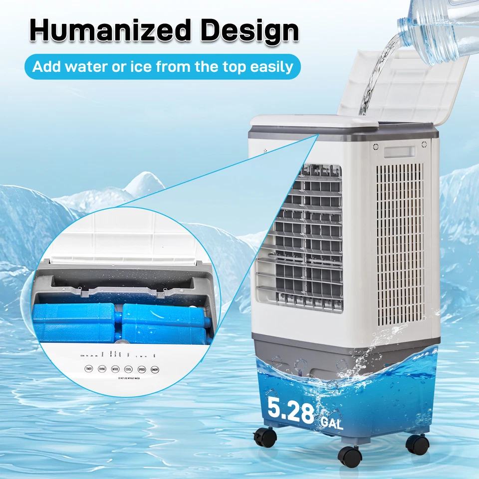 Aire acondicionado portátil 20L 3 en 1, enfriador de aire evaporativo/humidificador/refrigeración