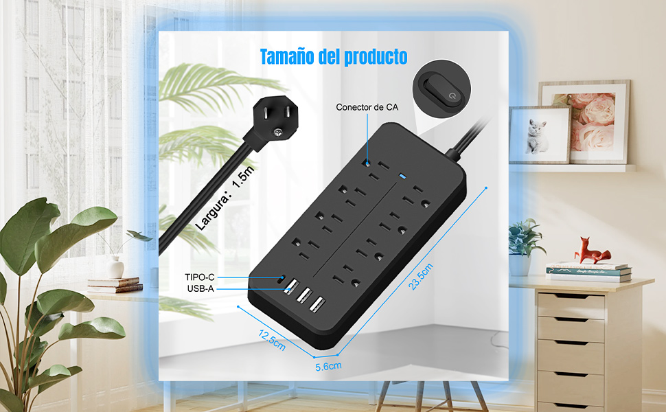 12 en 1 Regleta Multicontacto Extension USB