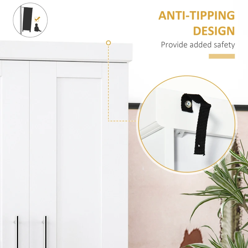 Armario con puertas y cajones, estantería ajustable.