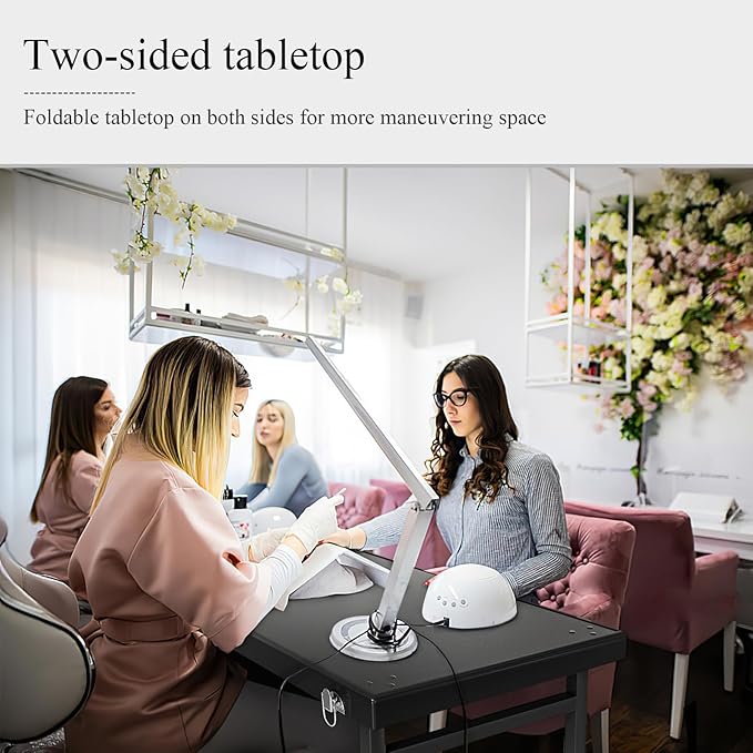 Icoget - computadora portátil para uñas, mesa plegable de manicura con rueda, estuche de maquillaje para enseñanza de uñas, 2 estuches para carros de cosméticos de computadora, color negro