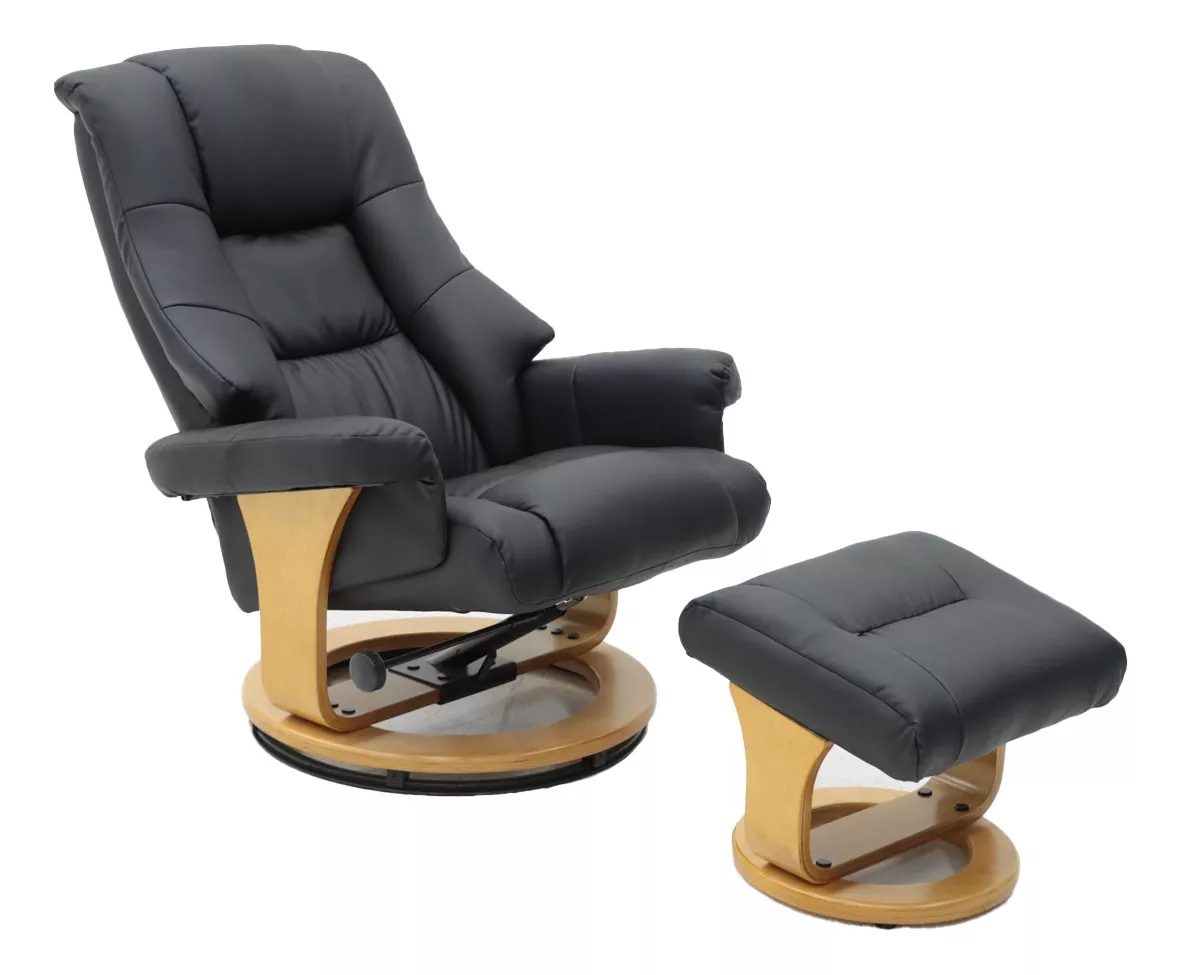 Sillon Reclinable Elegante Giratorio Otoman Taburete Vanlig Color Beige Diseño De La Tela Lujo Vinipiel