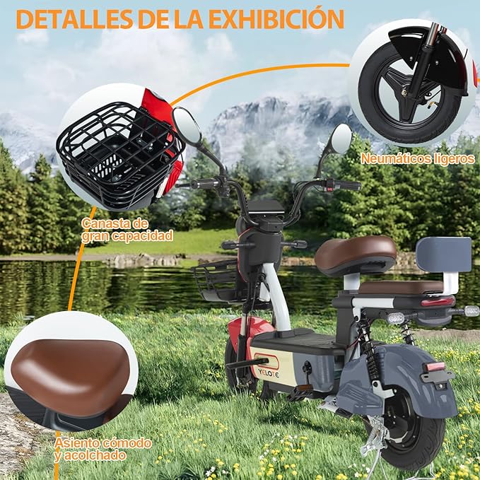 YELOTE Bicicleta Electrica Moto Electrica Velocidad Máxima 35KM/H,Autonomía 40-45KM,Baterías de Gran Capacidad de 20AH con Alarma