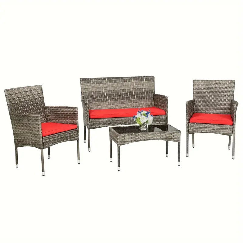 Muebles de patio de mimbre para exteriores, sillas de mimbre de ratán PE con mesa Juego de muebles de conversación para patio, piscina o relajación en el patio trasero, mesas y sillas de ratán de 3 piezas y 4 piezas