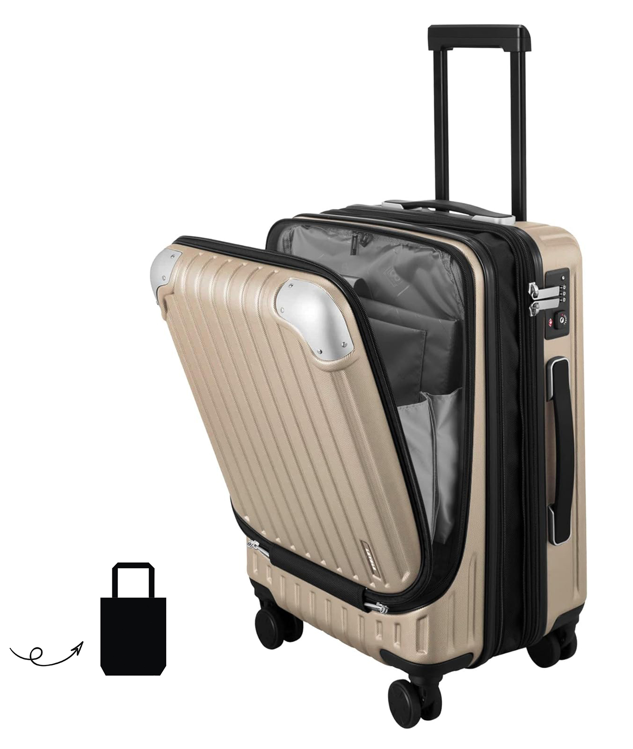 LEVEL8 Grace Maletas de Viaje, 20" Equipaje Expandible, Maletas de Mano con Bolsillo Frontal, con Ruedas Spinner y Cerradura Tsa, Gris