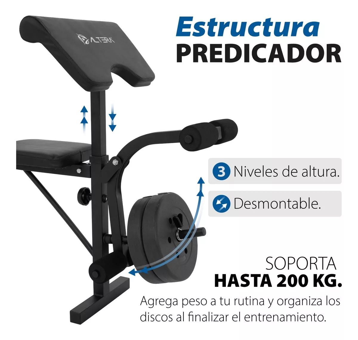 Banco Para Pesas Multifuncional Altera Con Discos Ajustables