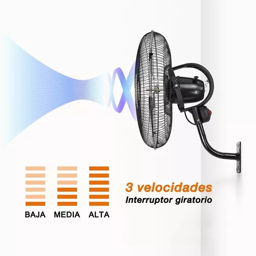 Ventilador Pared 18 Pulgadas Mytek 3196 Metálico/360° Oscil. Estructura Negro Aspas Plateado