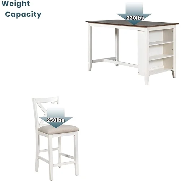 Juego de mesa de comedor de altura de mostrador con 4 sillas