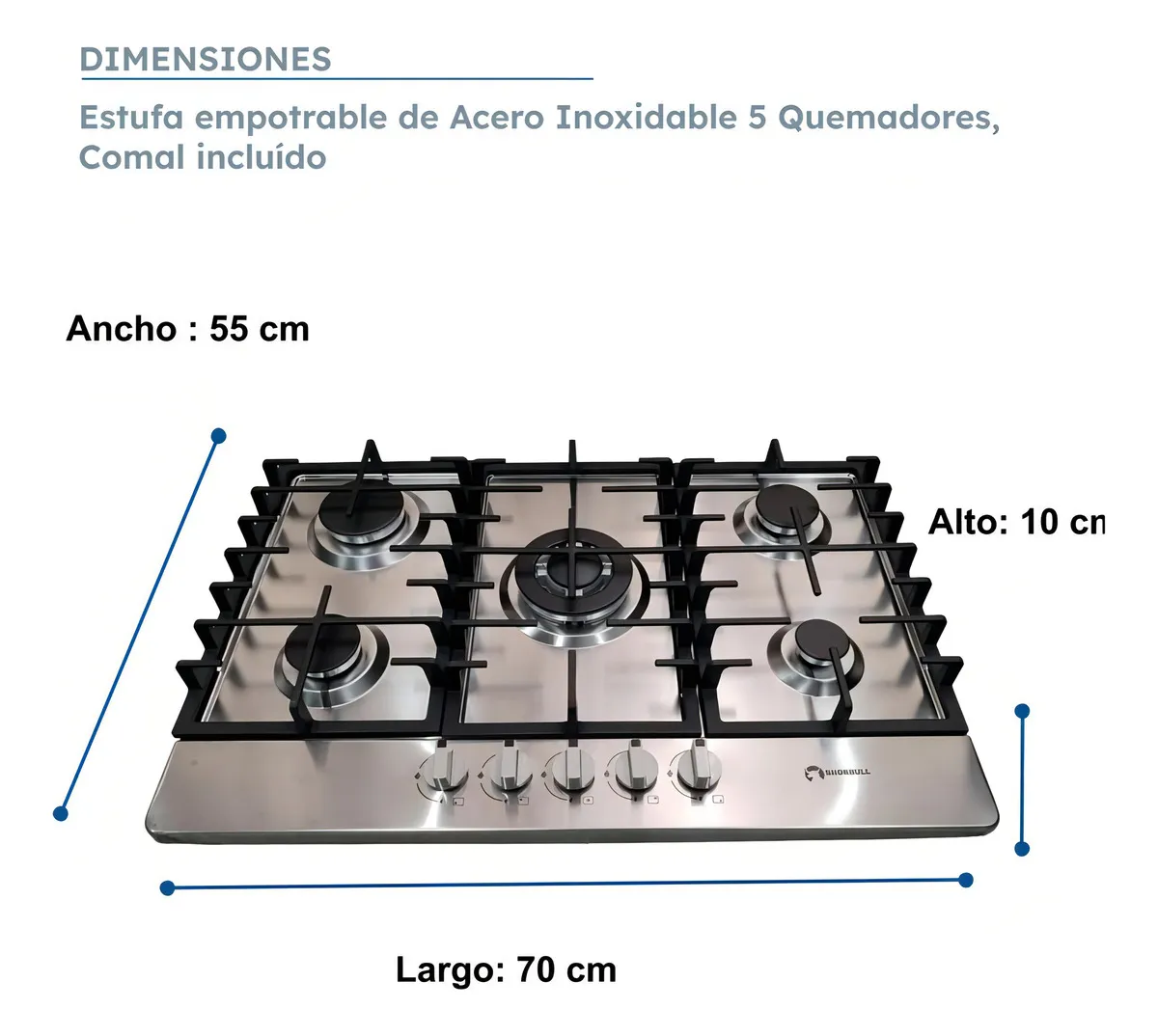 Estufa Parrilla 5 Quemadores Acero Inoxidable Comal Incluido Color Plateado