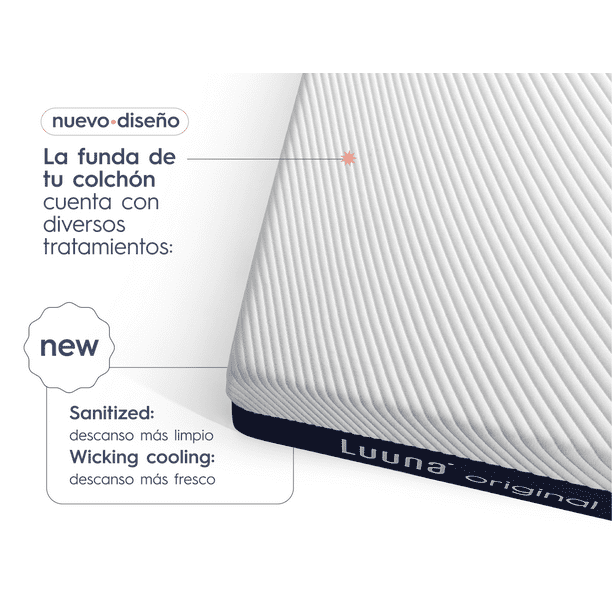 Colchón Luuna Original y 2 Almohadas Ajustables Luuna, Memory Foam, Colchón en Caja blanco Matrimonial