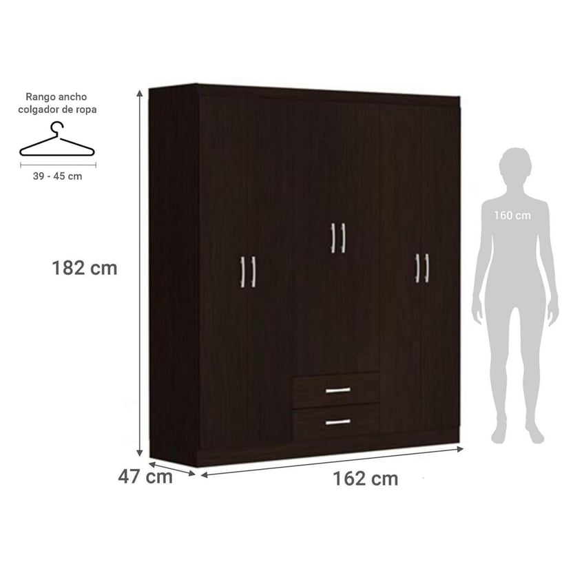 Closet chocolate 6 puertas 2 cajones