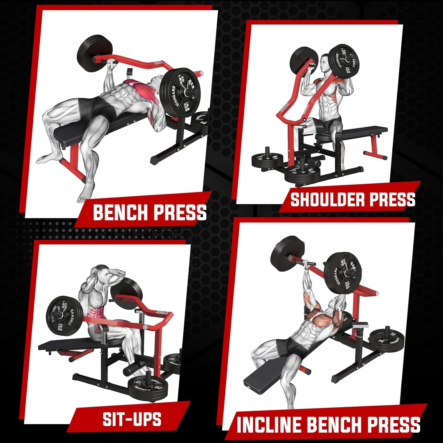 Máquina de prensa de pecho GMWD, máquina de prensa de banco de 1050 libras con brazos convergentes independientes, banco inclinado plano ajustable para pecho, entrenamientos AB, equipo de gimnasio en casa para hombros