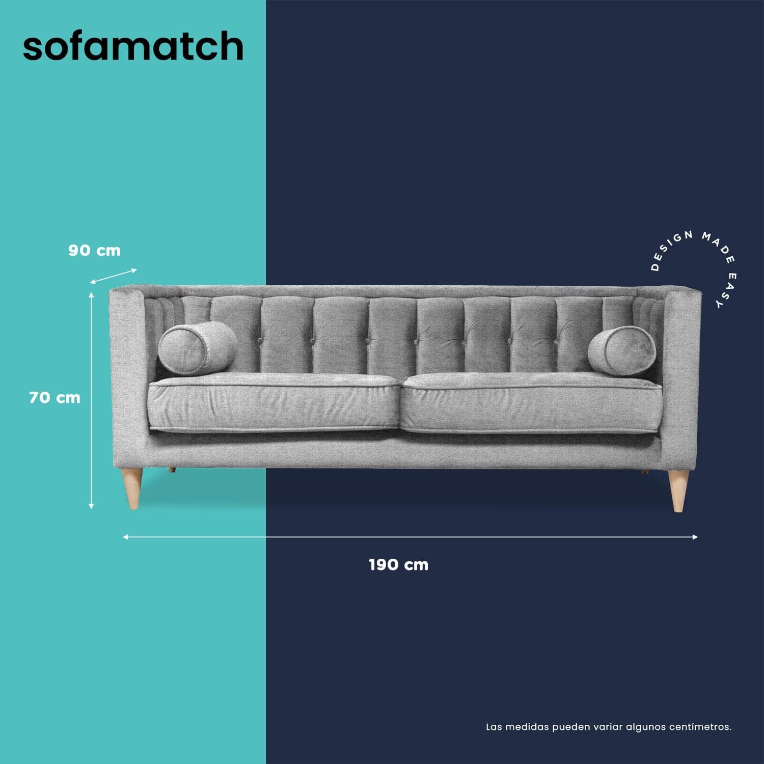 SofaMatch, Sofá Poole, Tela Quantum, Patas Natural, Tela Premium, Madera Certificada, Máxima Comodidad, Diseño Elegante, Inteligente y Funcional - Gris-almohada