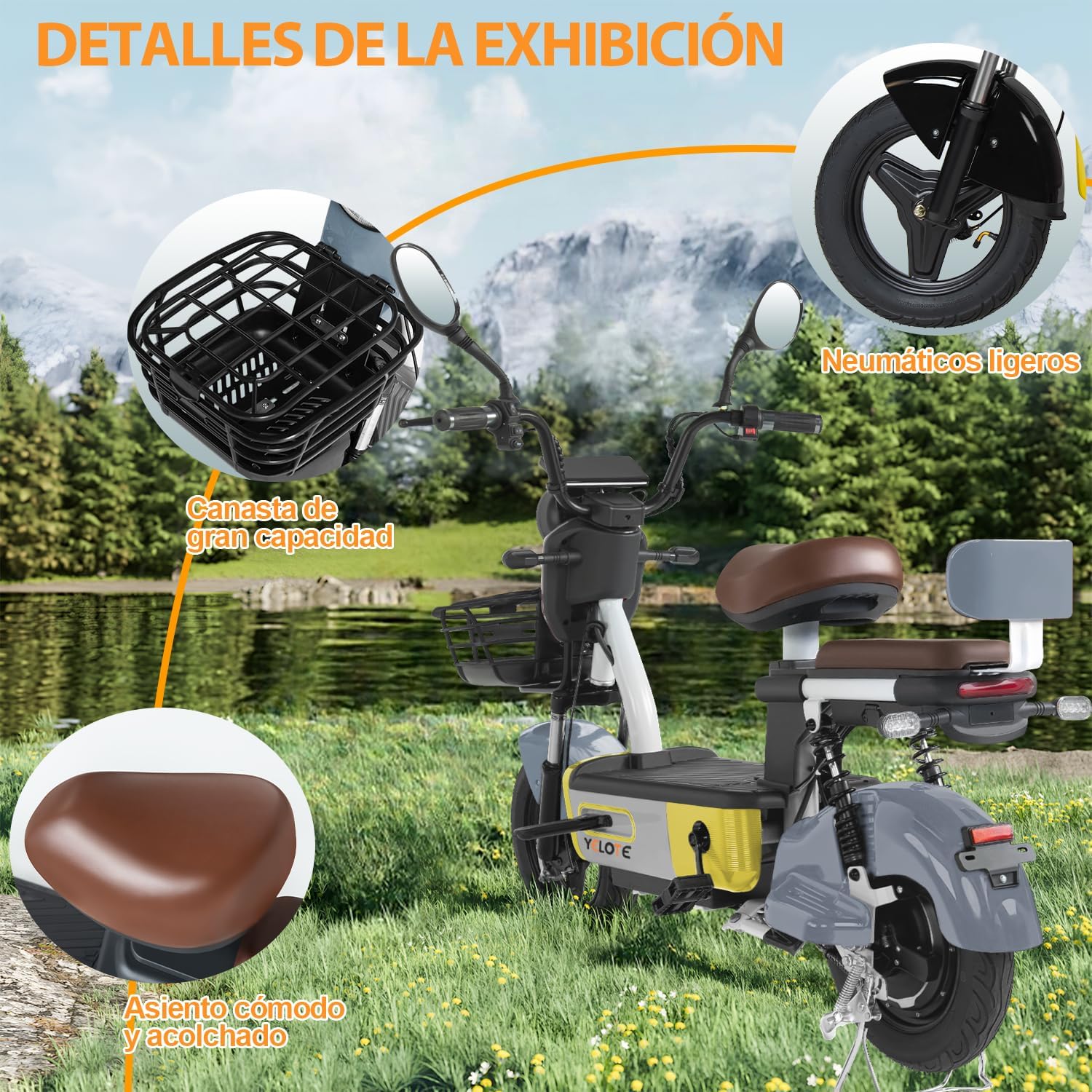 YELOTE Bicicleta Electrica Moto Electrica Velocidad Máxima 35KM/H,Autonomía 40-45KM,Baterías de Gran Capacidad de 20AH con Alarma