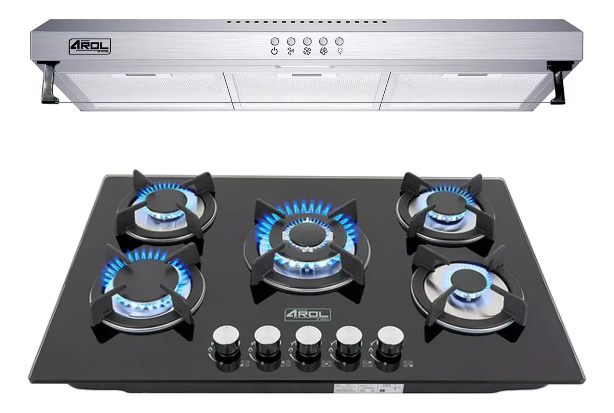 Combo Parrilla y Campana Slim 80 cm Negro Arol - Parrilla P-CN5Q77 y Campana CSL-80BL