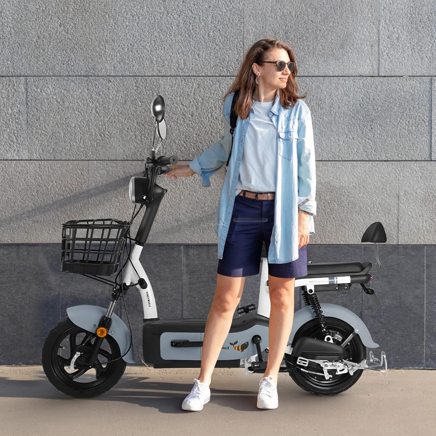 HONEYWHALE U1s Bicicleta Electrica para Adultos, Bicimoto Eléctrica con Alarma, Máxima del Motor 650W, Velocidad Máxima 31KM/H, Autonomía 60-65KM, Baterías de Gran Capacidad de 20AH, Dos Asientos