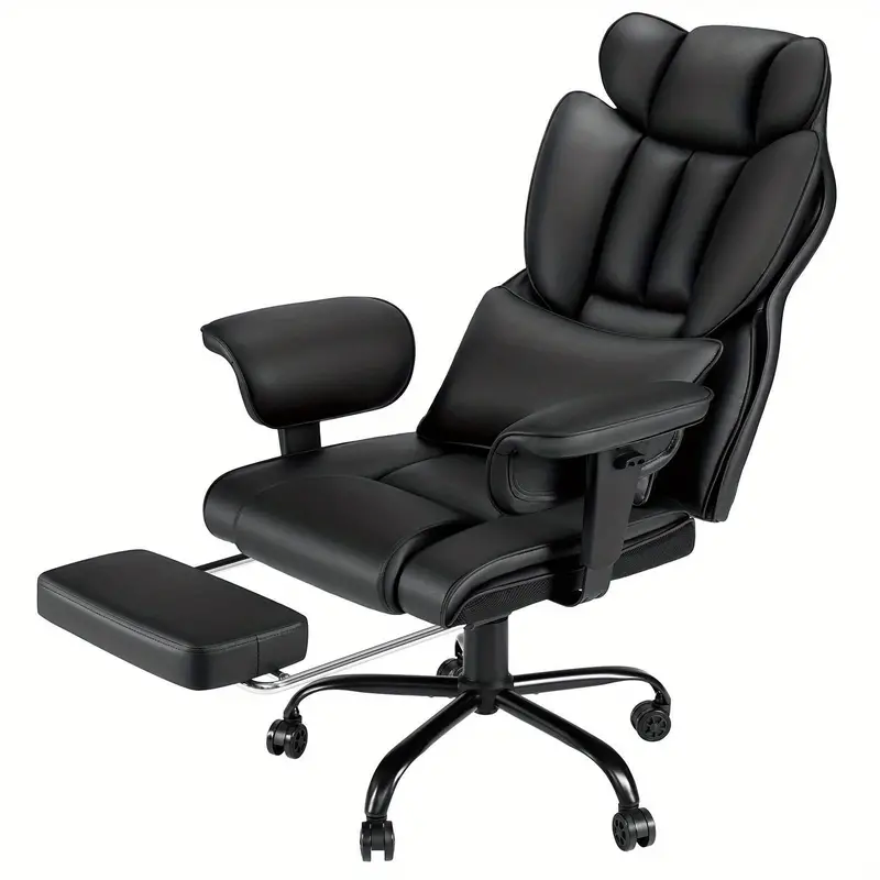 Silla de oficina grande y alta con soporte lumbar de masaje, silla de oficina reclinable de 450 libras con reposapiés, silla ergonómica de alta resistencia con reposabrazos acolchados ajustables