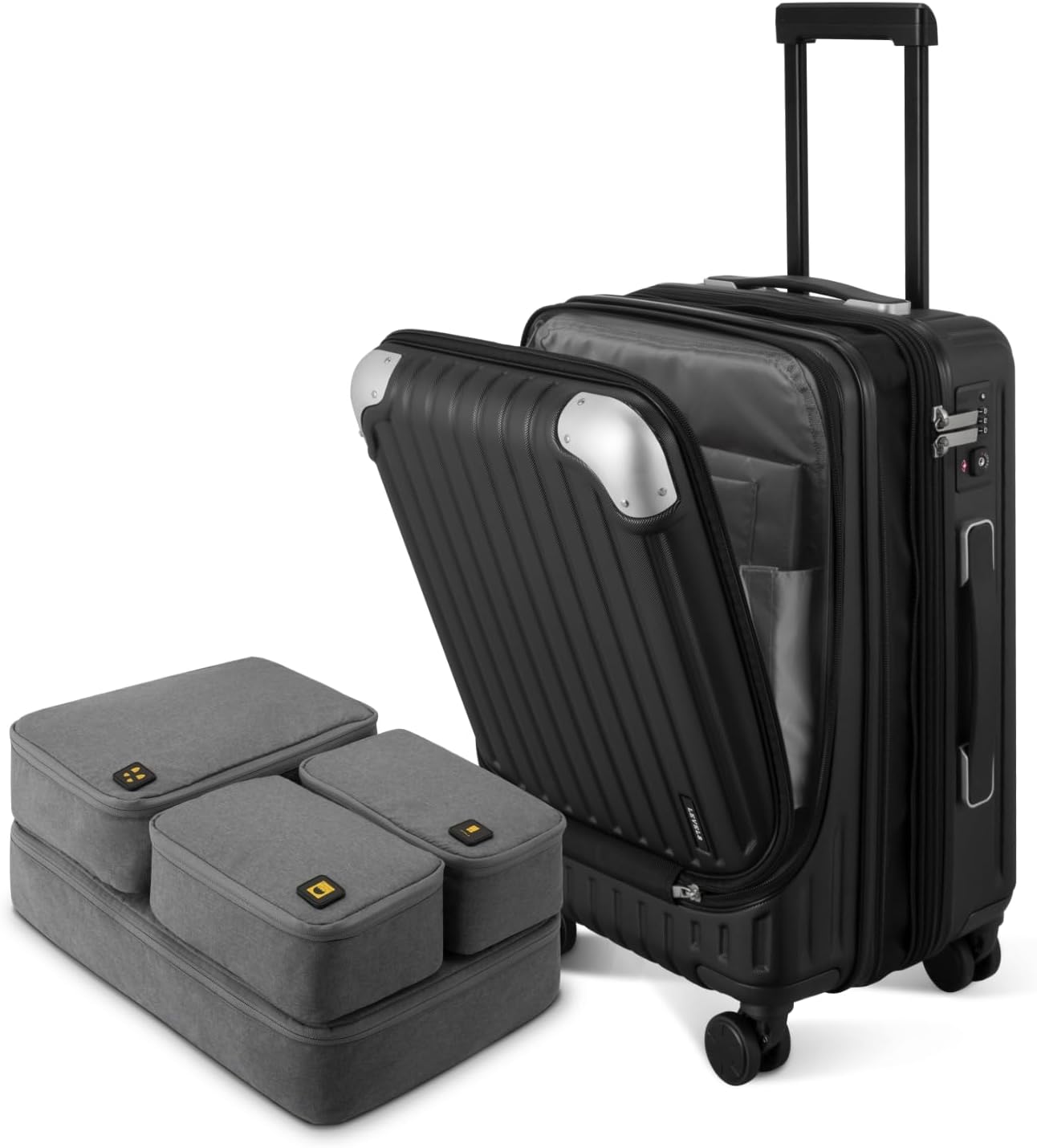 LEVEL8 Grace Maletas de Viaje, 20" Equipaje Expandible, Maletas de Mano con Bolsillo Frontal, con Ruedas Spinner y Cerradura Tsa, Gris