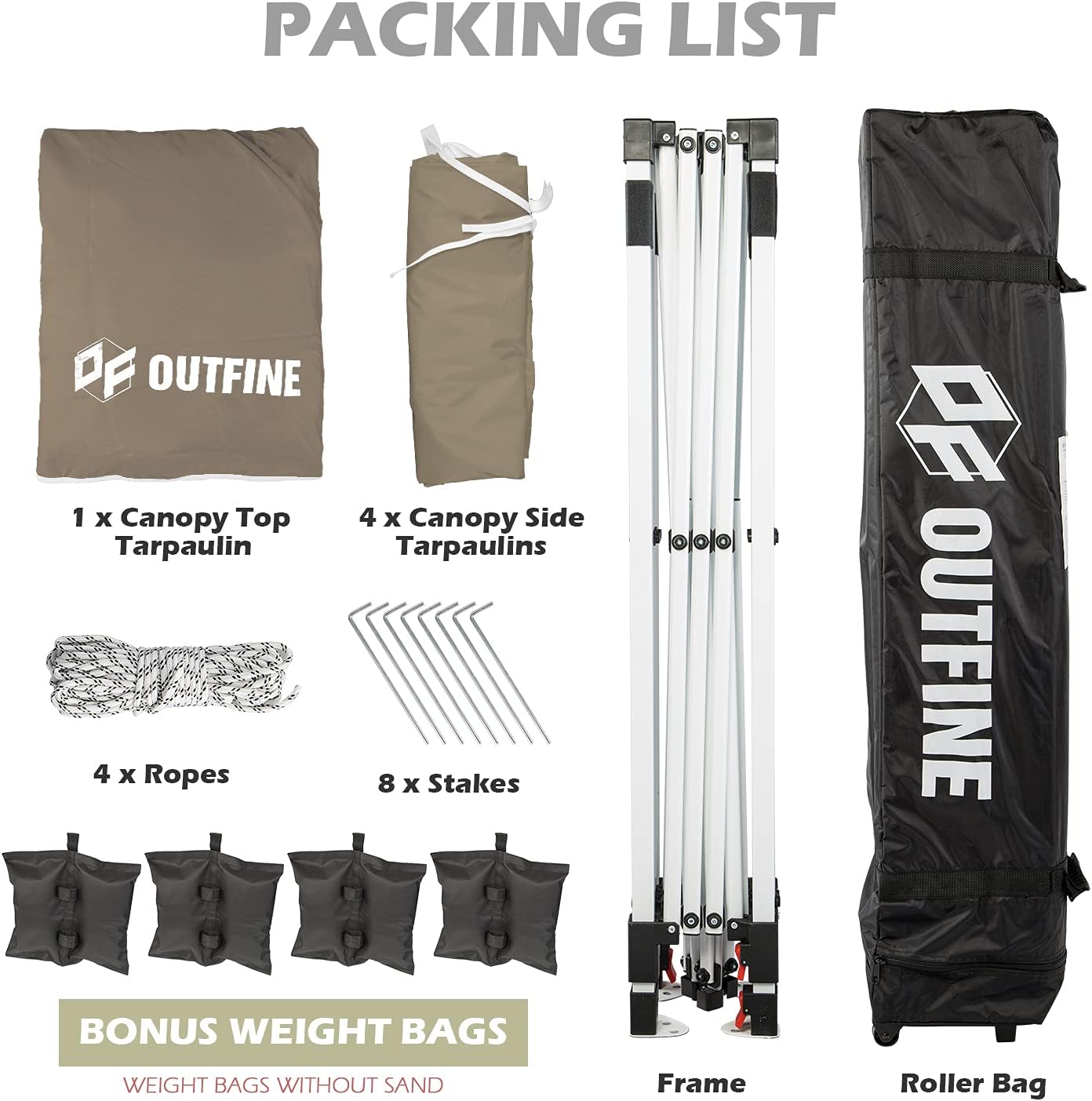 OUTFINE - Toldo desplegable de 10 x 10 pies, para cenador instantáneo, totalmente impermeable, toldos para fiestas al aire última intervensión con 4 paredes laterales extraíbles, estacas x 8, cuerdas x 4 (negro, 10 x 10 pies)