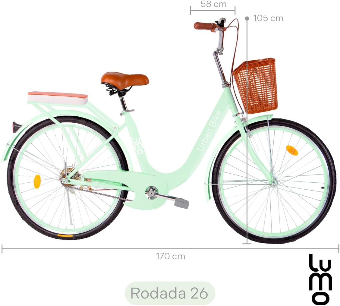 LUMO HOME Bicicleta Urbana Retro, Bicicleta Rodada 26, Marco y Estructura de Acero con Canasta para Bicicleta, Diseño Clásico Vintage, Pie de Apoyo, Bicicleta Adulto
