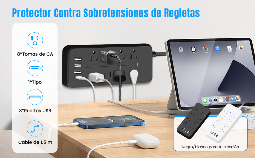 12 en 1 Regleta Multicontacto Extension USB