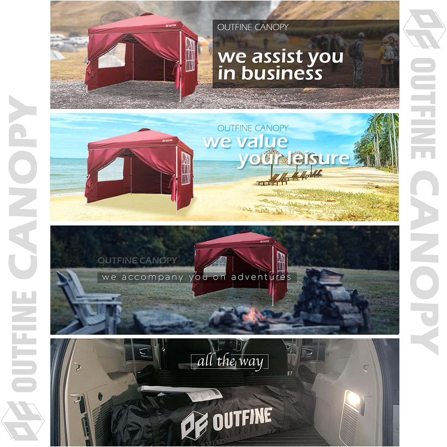 OUTFINE - Toldo desplegable de 10 x 10 pies, para cenador instantáneo, totalmente impermeable, toldos para fiestas al aire última intervensión con 4 paredes laterales extraíbles, estacas x 8, cuerdas x 4 (negro, 10 x 10 pies)