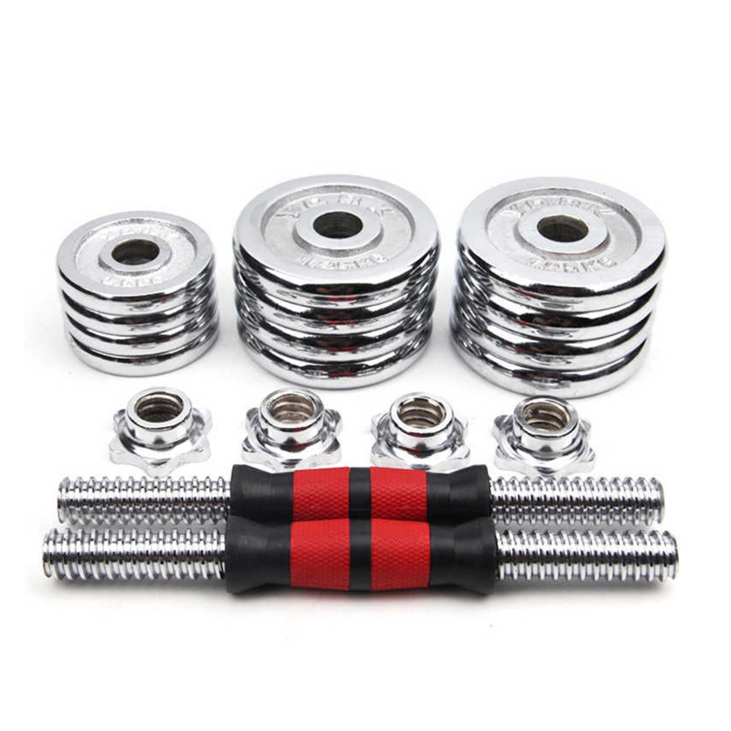 Set De Mancuernas 30 kg Acero Cromadas Barra y Maletín