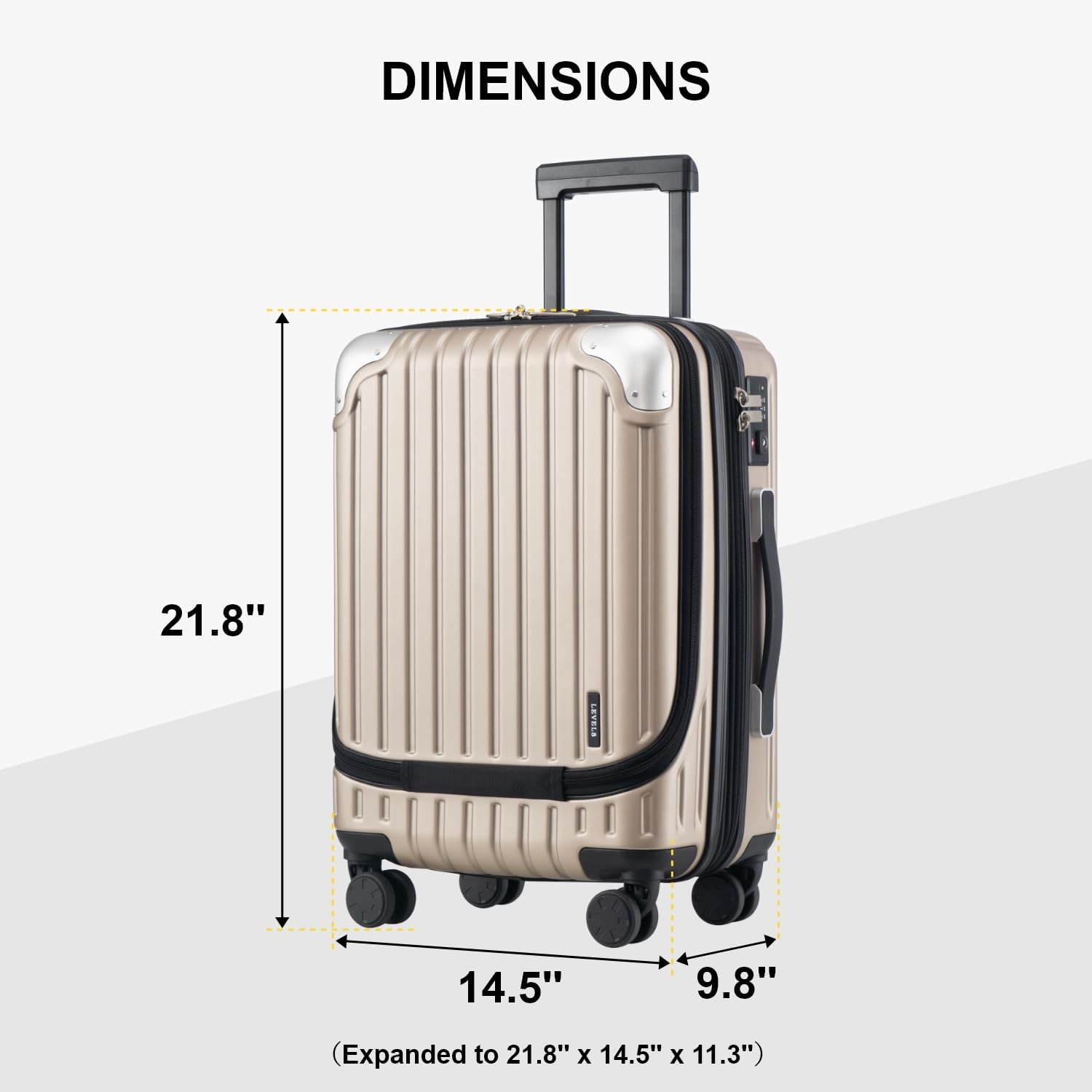 LEVEL8 Grace Maletas de Viaje, 20" Equipaje Expandible, Maletas de Mano con Bolsillo Frontal, con Ruedas Spinner y Cerradura Tsa, Gris