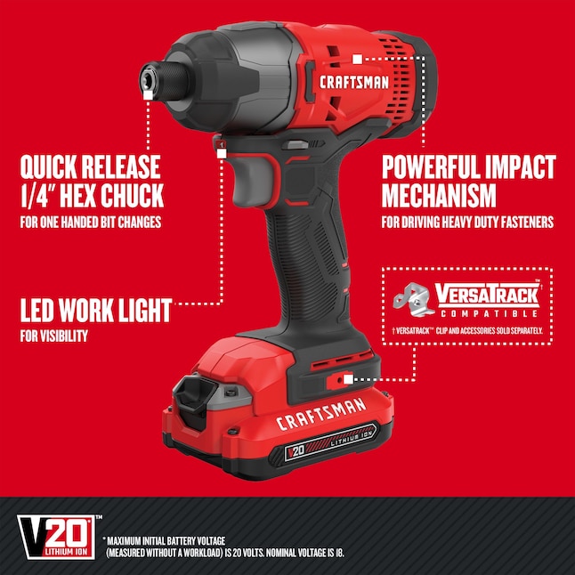 CRAFTSMAN V20 Kit combinado de herramientas eléctricas de 2 herramientas de 20 voltios máx. con estuche blando (2 baterías incluidas y cargador incluido)