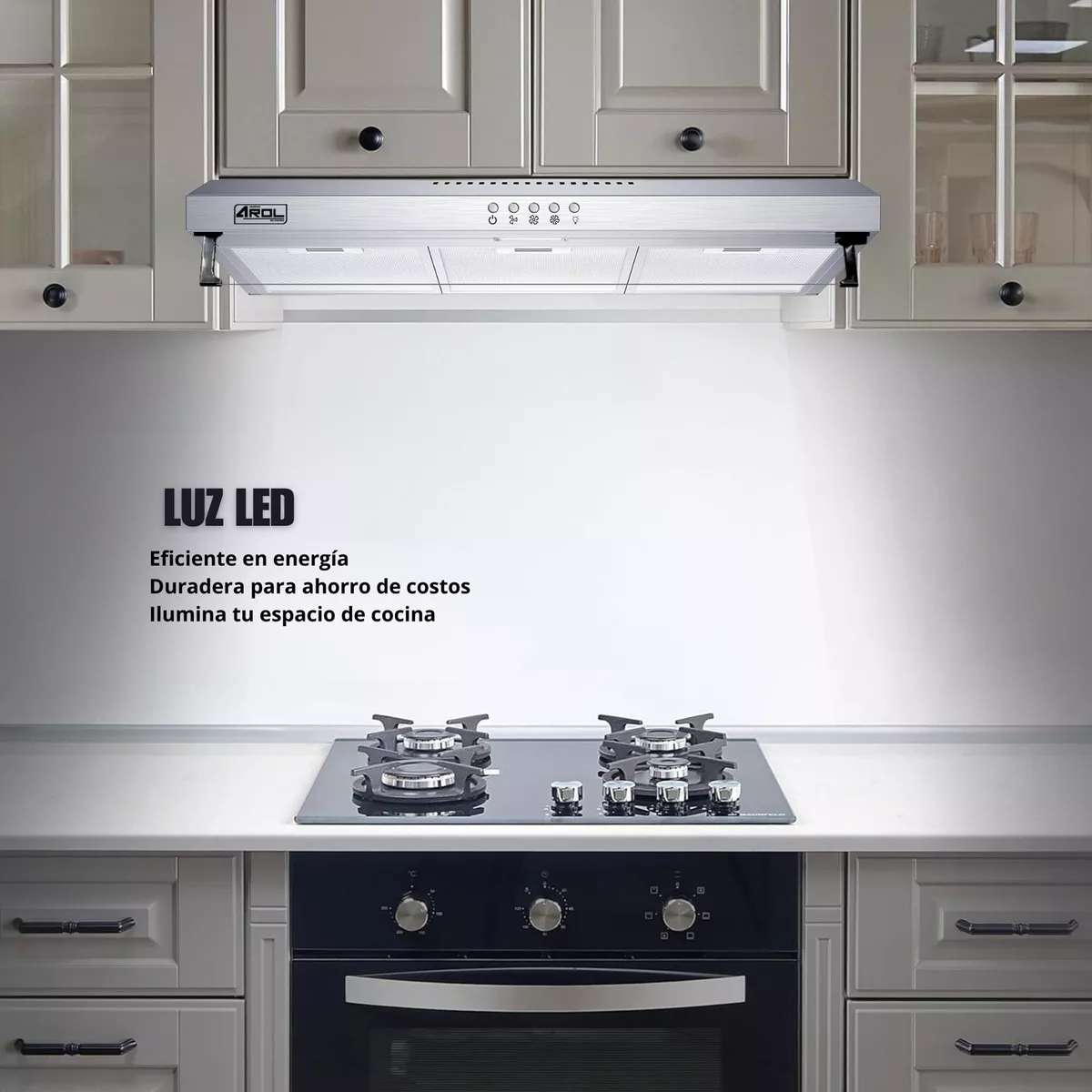 Combo Parrilla y Campana Slim 80 cm Negro Arol - Parrilla P-CN5Q77 y Campana CSL-80BL