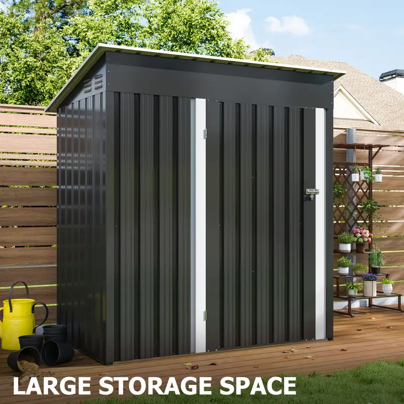 Cobertizo de almacenamiento exterior de 10'x10'FT, gran cobertizo de jardín, con techo inclinado y ventilación. Marco de puertas reforzadas y con cerradura actualizadas para cobertizo de metal para patio, patio trasero, garaje, césped, gris