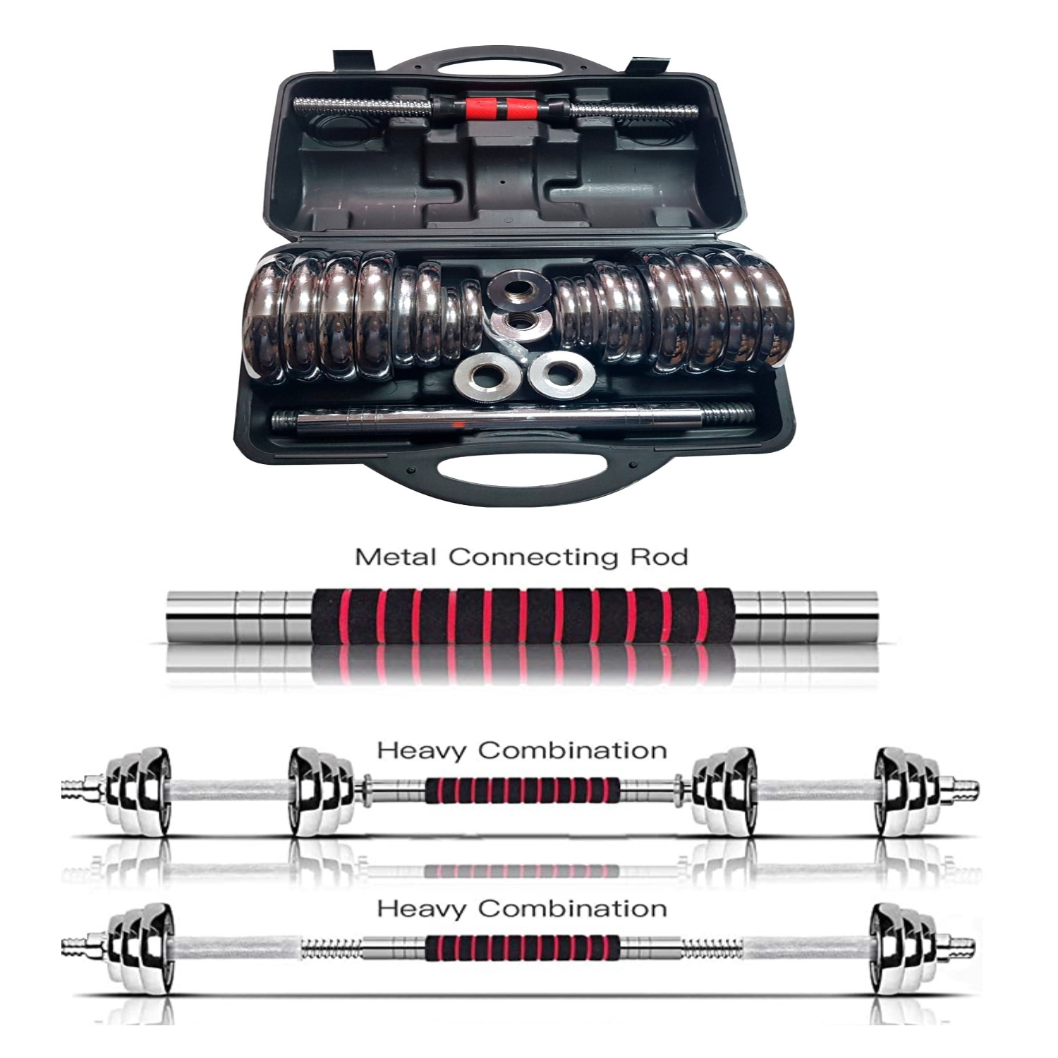 Set De Mancuernas 30 kg Acero Cromadas Barra y Maletín