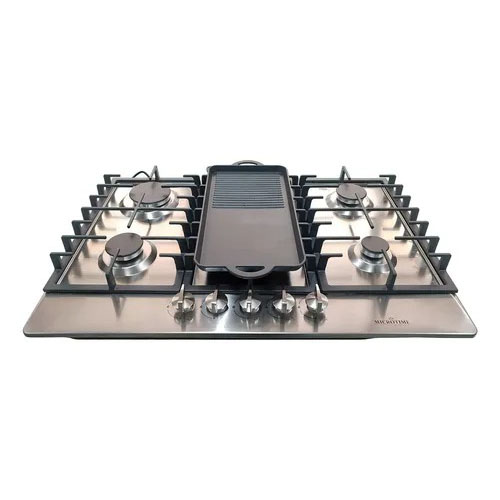 Estufa Parrilla 5 Quemadores Acero Inoxidable Comal Incluido Color Plateado