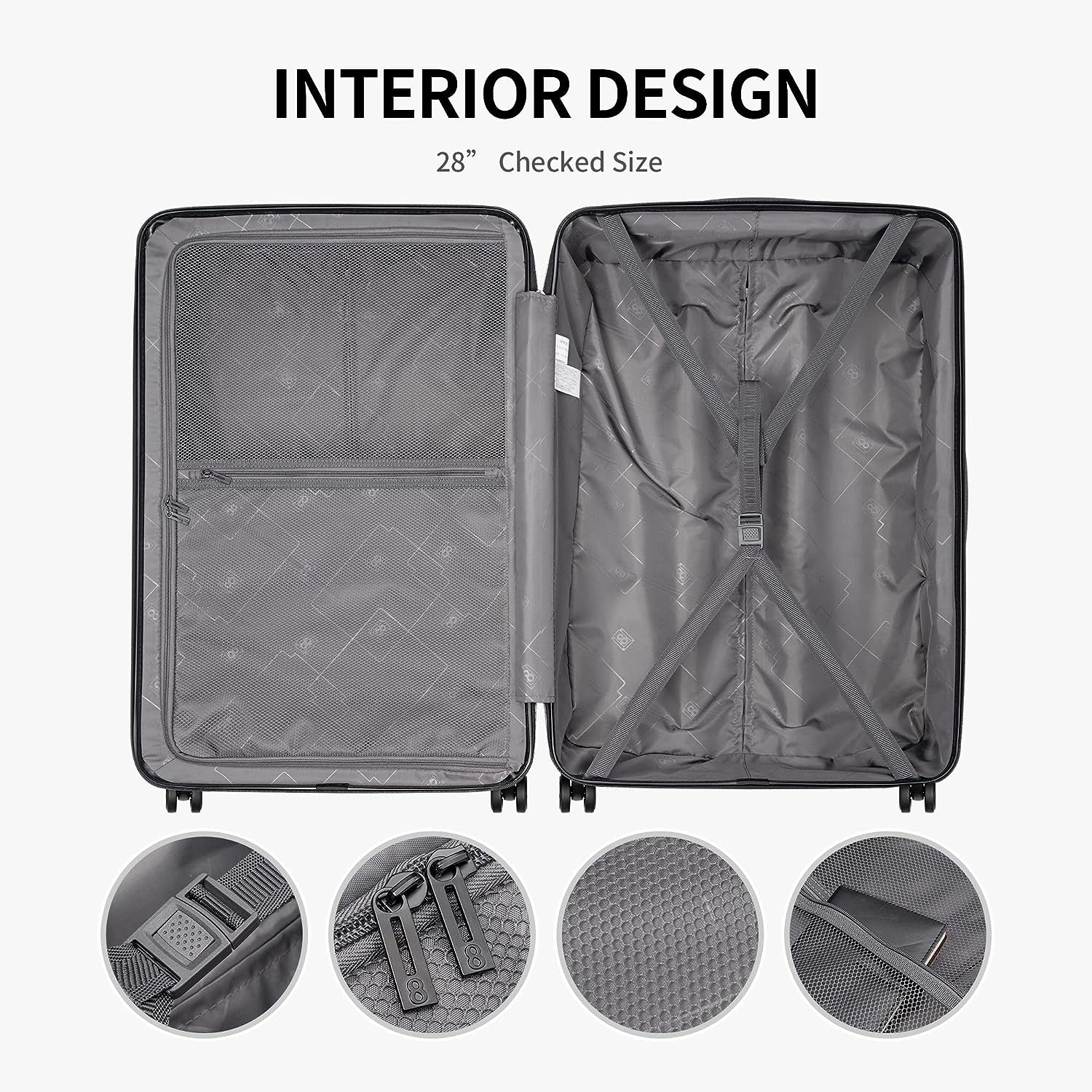 LEVEL8 Grace Maletas de Viaje, 20" Equipaje Expandible, Maletas de Mano con Bolsillo Frontal, con Ruedas Spinner y Cerradura Tsa, Gris